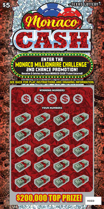Monaco Cash Texas Lottery scratch-off ticket art