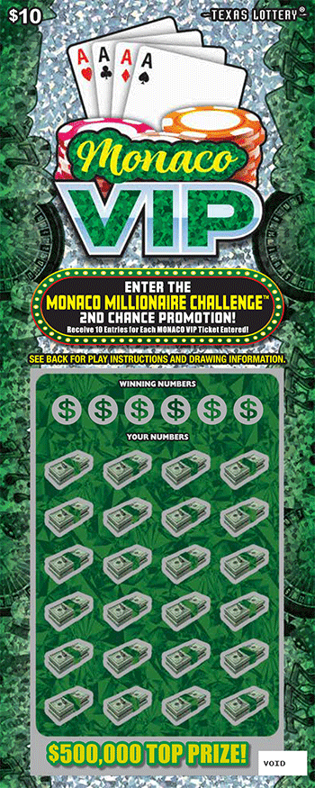 Monaco VIP Texas Lottery scratch-off ticket