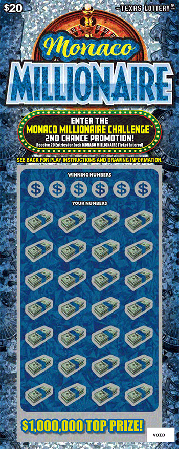 Monaco Millionaire Texas Lottery scratch-off ticket
