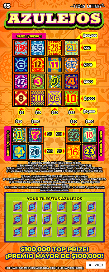 Azulejos Texas Lottery scratch-off ticket art