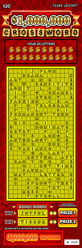 $1,000,000 Crossword Texas Lottery scratch-off ticket