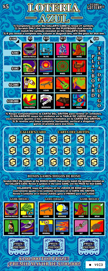 Loteria Azul Texas Lottery scratch-off ticket art