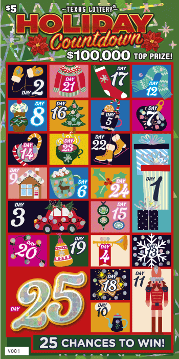 Holiday Countdown Texas Lottery scratch-off ticket